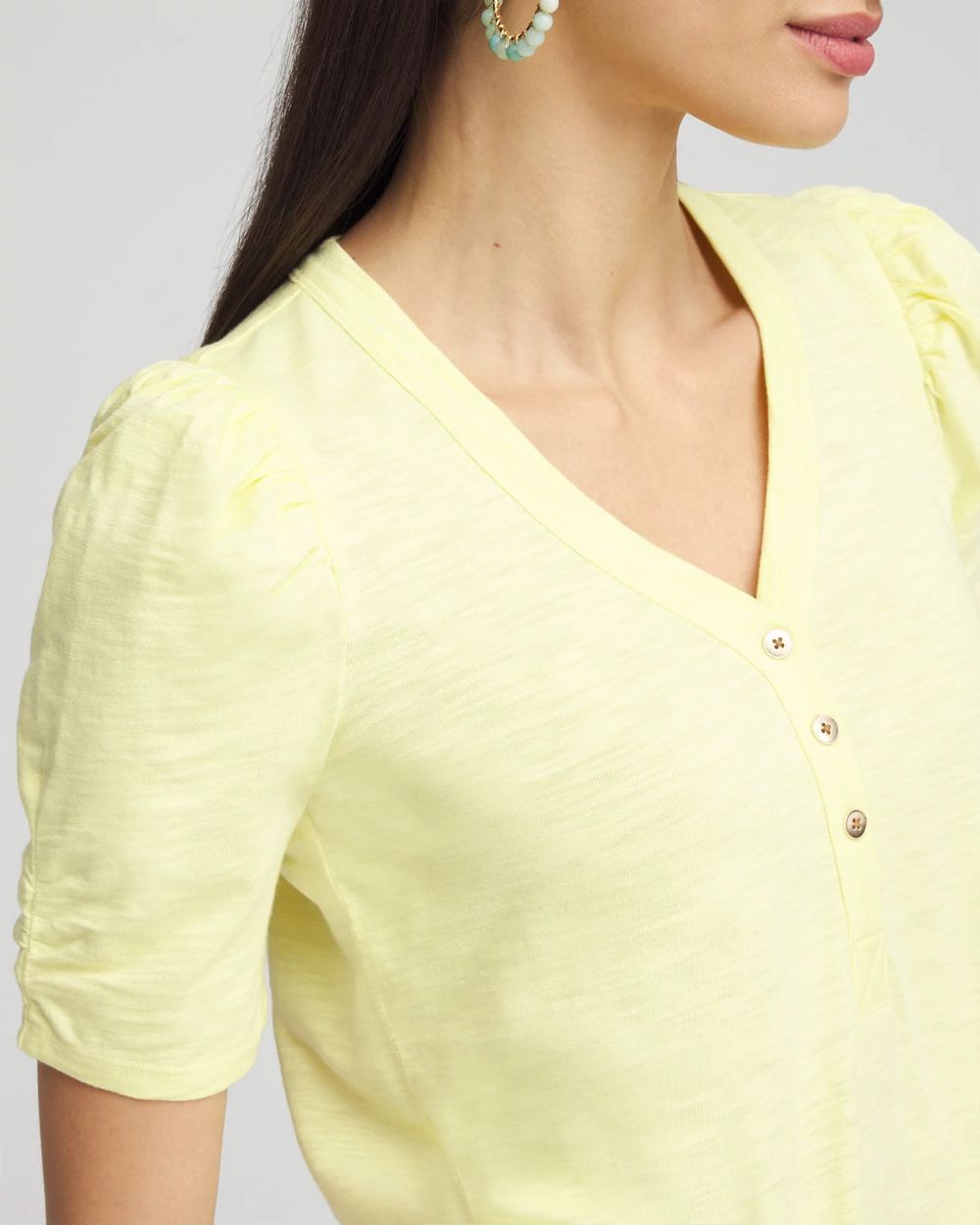 [ETCE] CURVED HENLEY NECK TEE /追跡付 Girl Next Door Ribbed Knit Henley Crop Top | Windsor